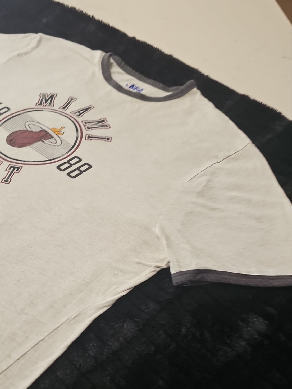 NBA Miami Heat Short Sleeve Tee - White with Black Trim and Red Logo - Picture 3 of 5